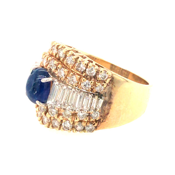 VINTAGE CABOCHON SAPPHIRE AND DIAMOND RING