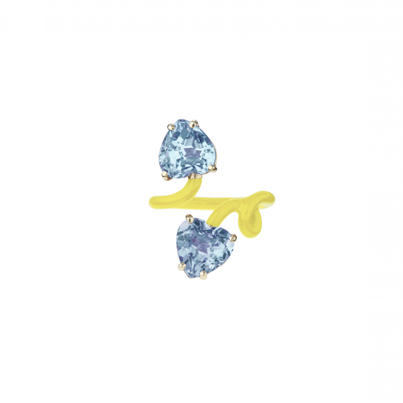 DOUBLE HEART VINE TENDRIL RING - YELLOW